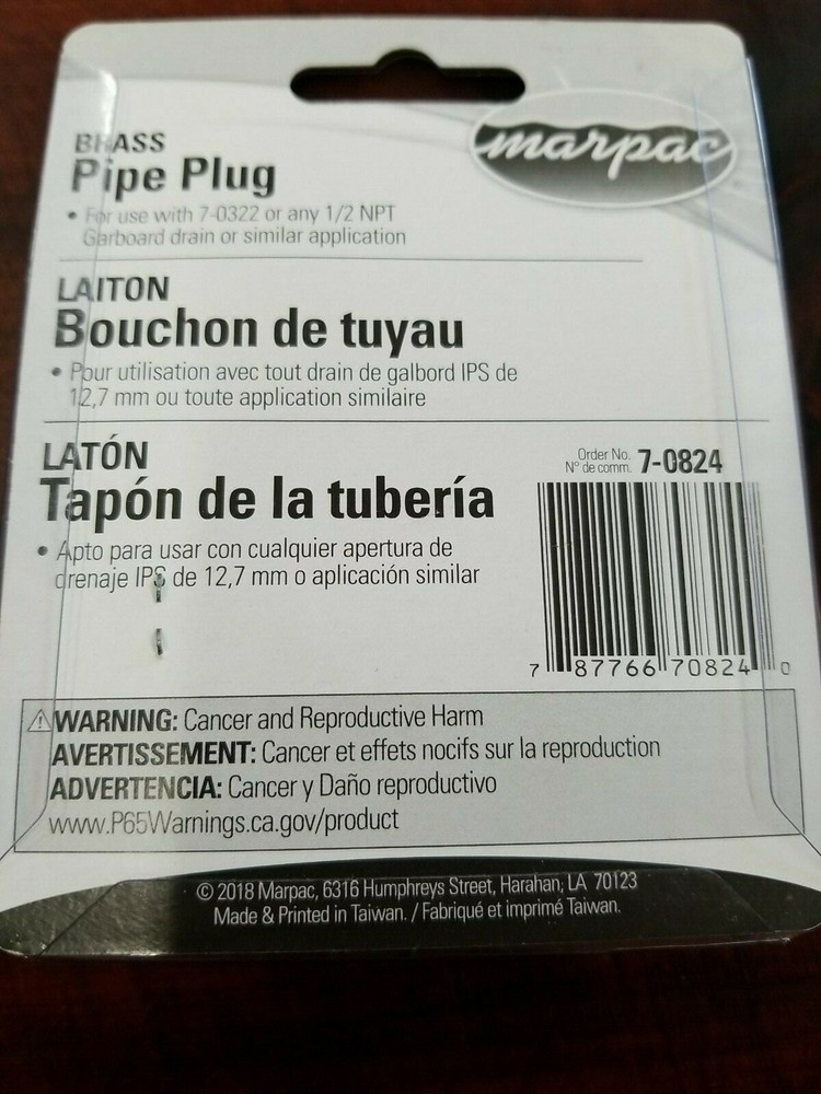 Marpac 7-0824 Boat Hull Drain Plug Garboard Solid Brass 1/2" 2 Pack New