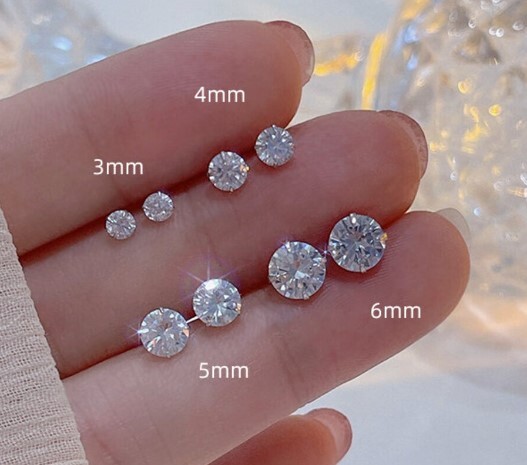4 Prong Men's Solitaire Stud Earring moissanite Round Push Back stud 925 Silver