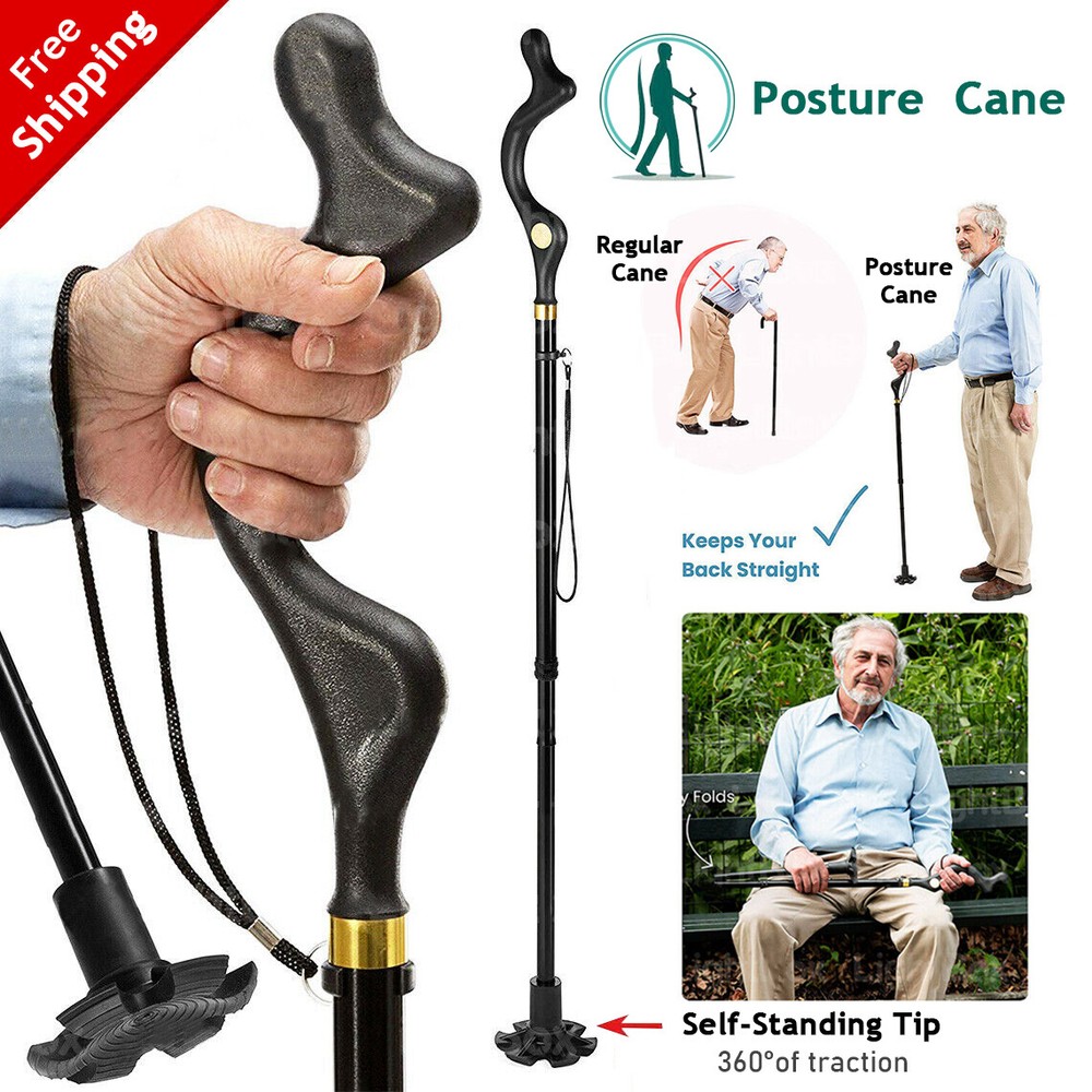 1pc/2pcs Walking Stick Elder Posture Straight Cane Retractable Adjustable Height