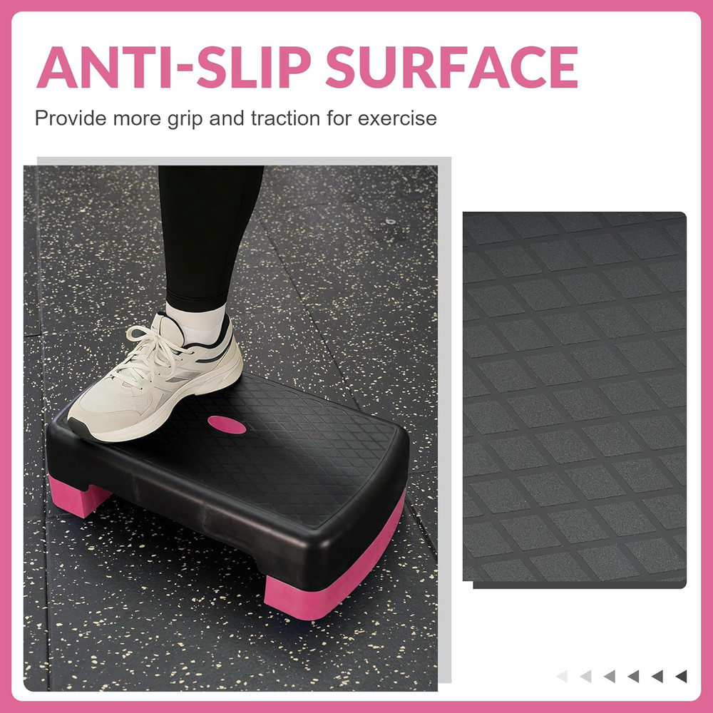 18" Aerobic Step Platform, Workout Stepper with Adjustable 2 Stackable Risers 3"