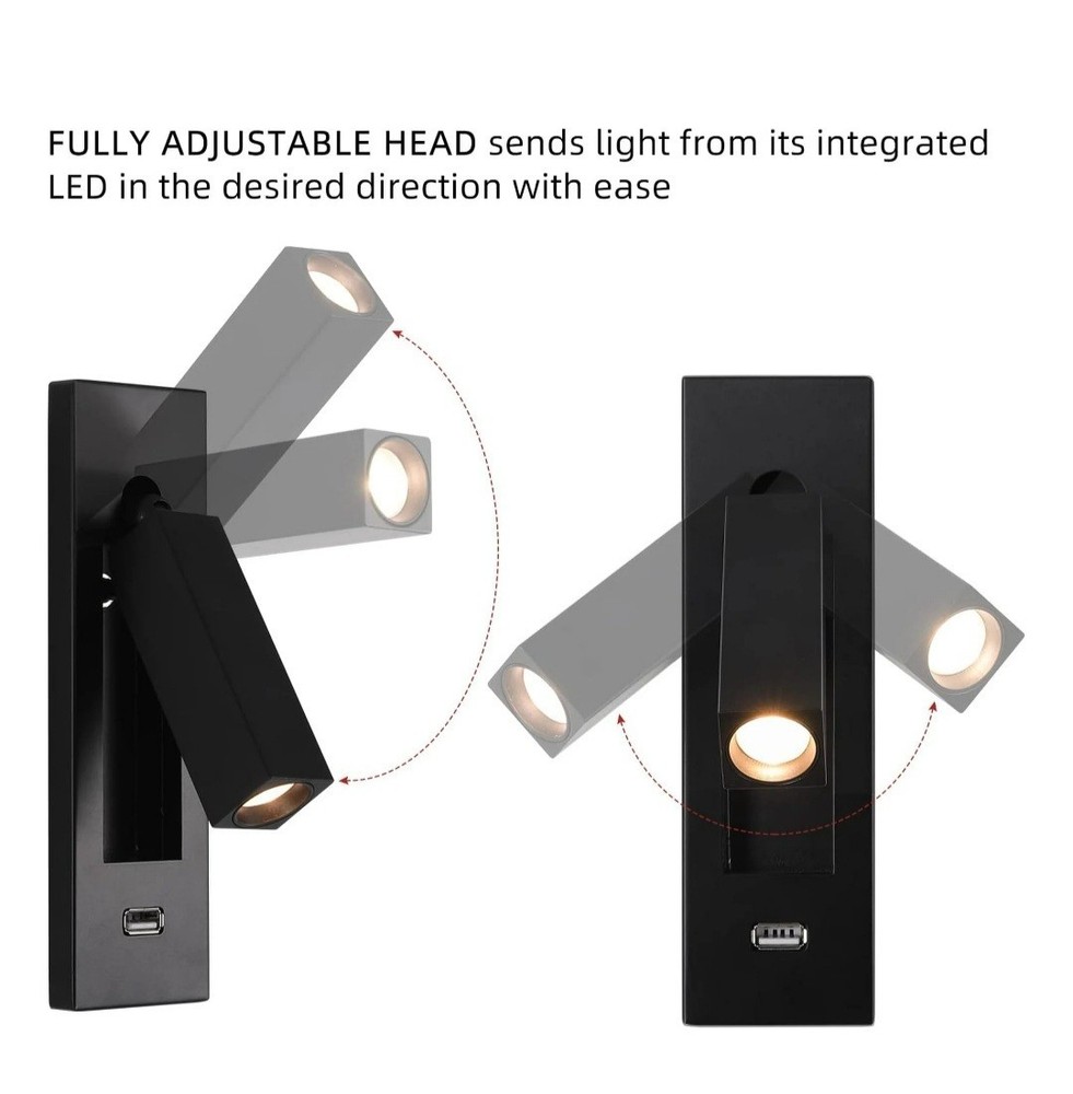 Wall Mounted Reading Light with USB, LED Bedside Reading Light with Switch,...