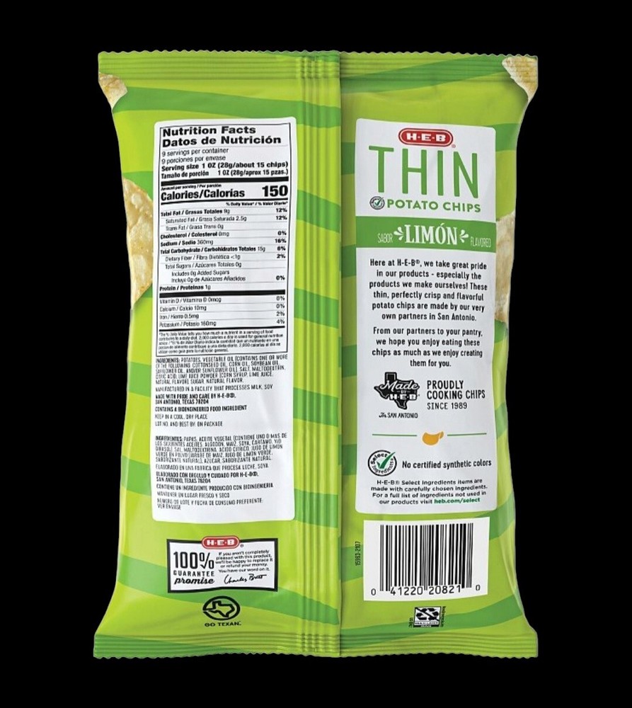 Thin Limon (Lime & Lemon) Flavored Potato Chips 9oz Bag