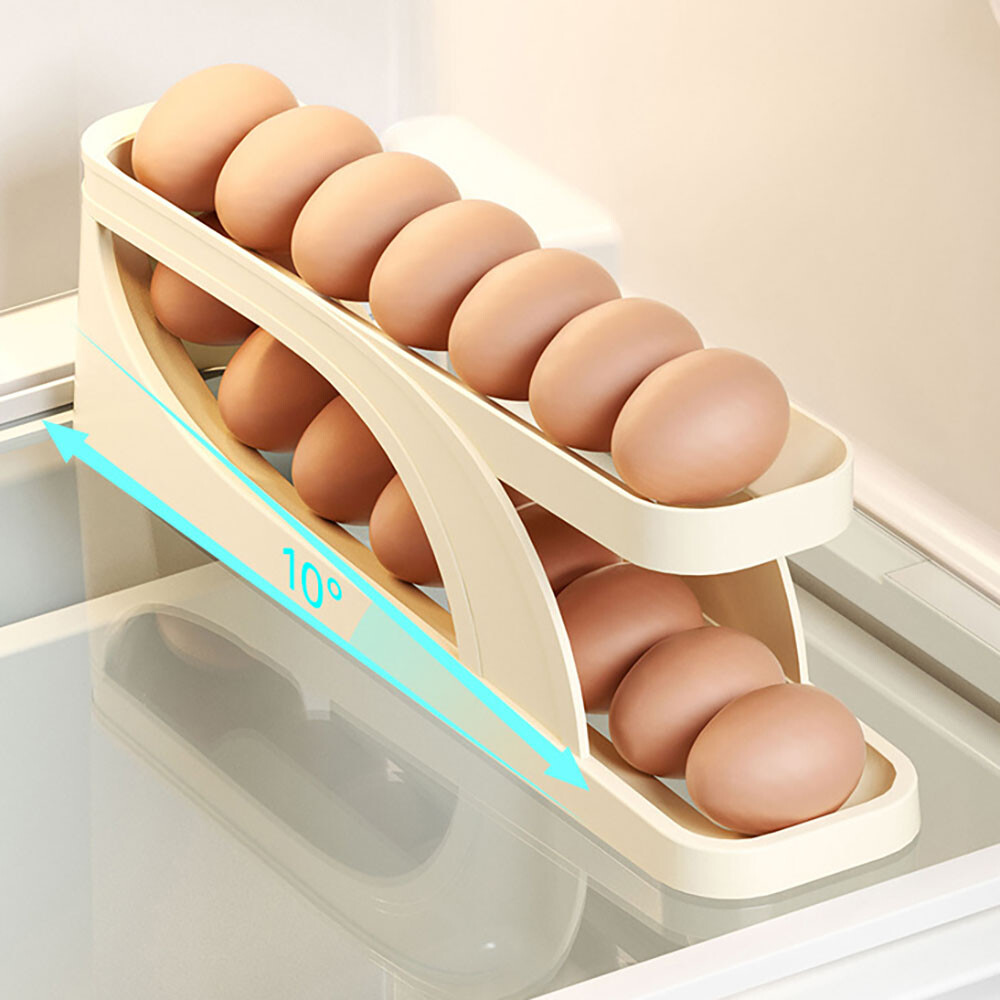 Rolldown Refrigerator Egg Dispenser Auto Rolling Egg Holder 2 Tiers Storage Rack