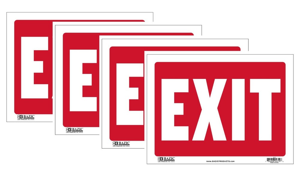 4 Pack - EXIT Sign 9"x12" Durable Plastic, Weatherproof, Bright and Visible