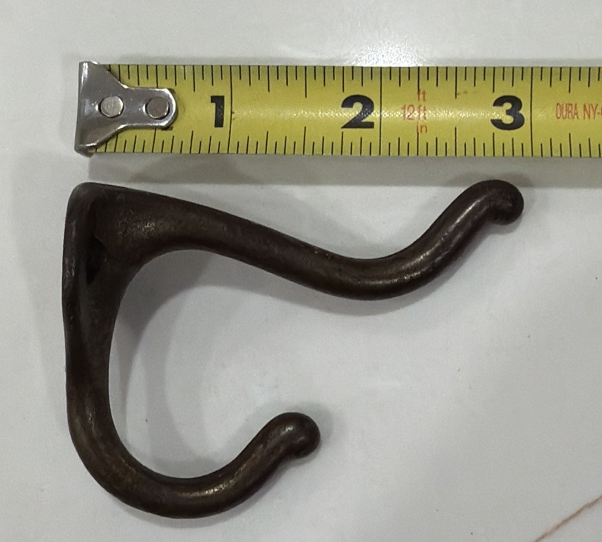 Single Cast Iron Double Hooks Round Tips Coat Hat Salvage Hardware 3”