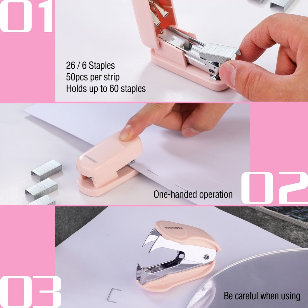 WORKPRO Mini Stapler Set Pocket Stapler Staple Remover Non-Slip Base 2000 Staple