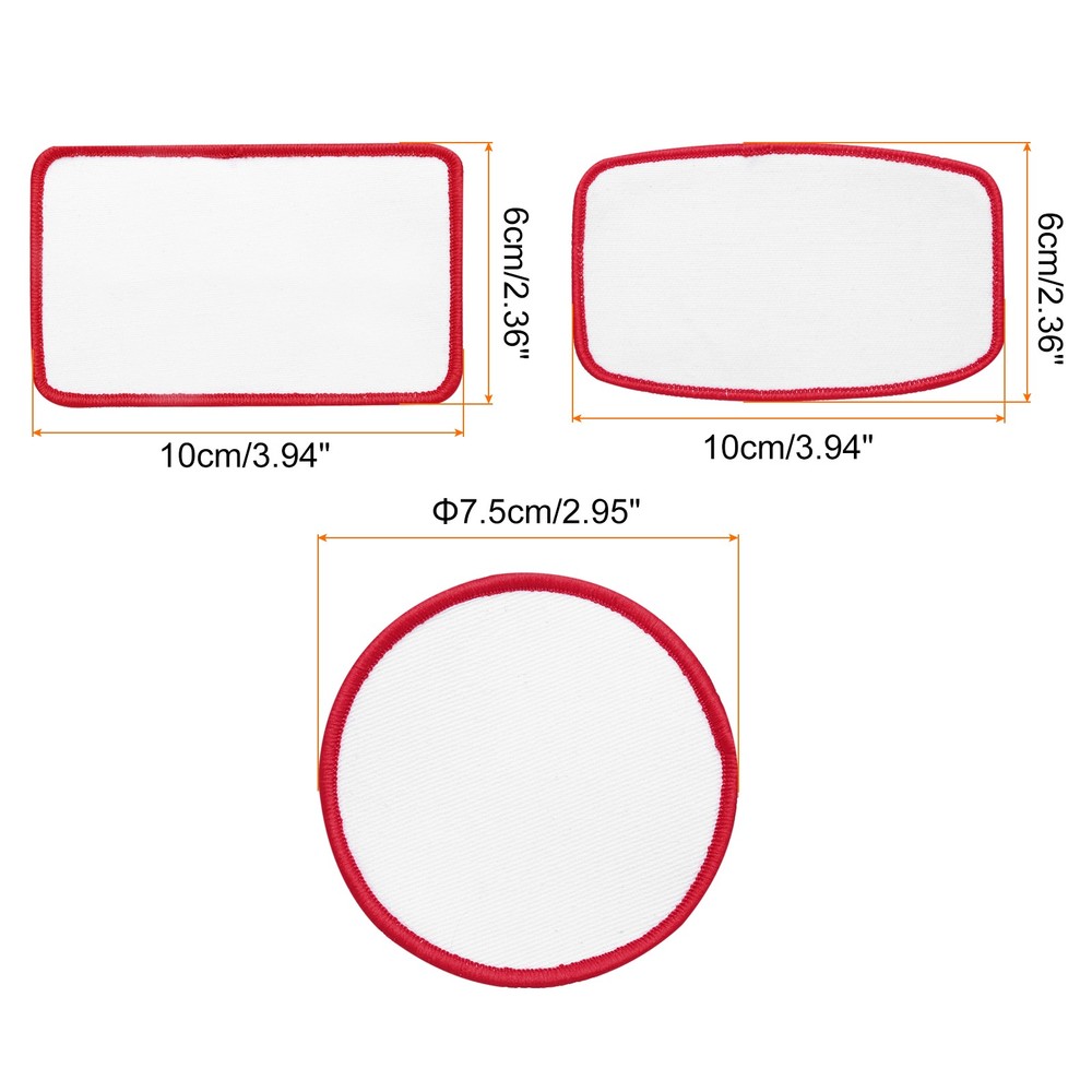 30pcs Sublimation Patch Blank 3 Shape White with Red Border