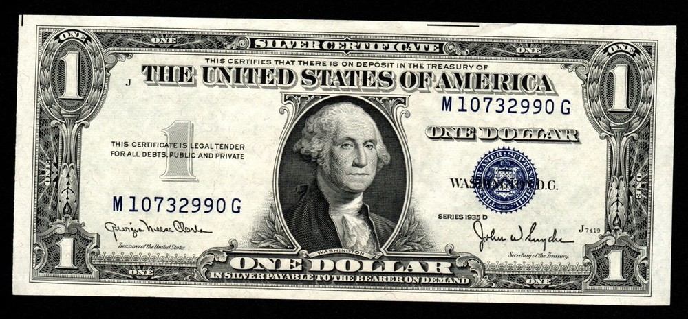 1935D $1 SILVER CERTIFICATE BLUE SEAL GEM UNCIRCULATED