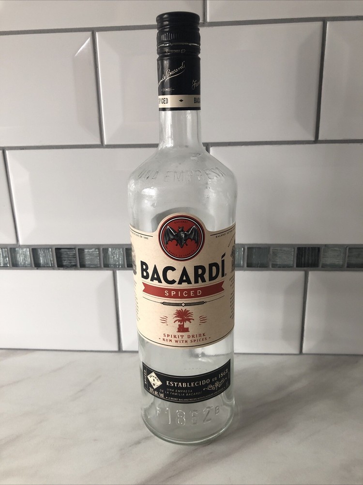 Empty Bacardi Spiced 1L Rum Bottle Upcycling