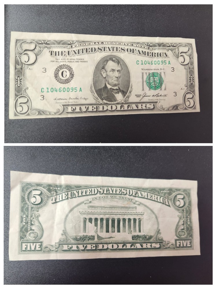 1985 5 dollar bill Miscut ERROR
