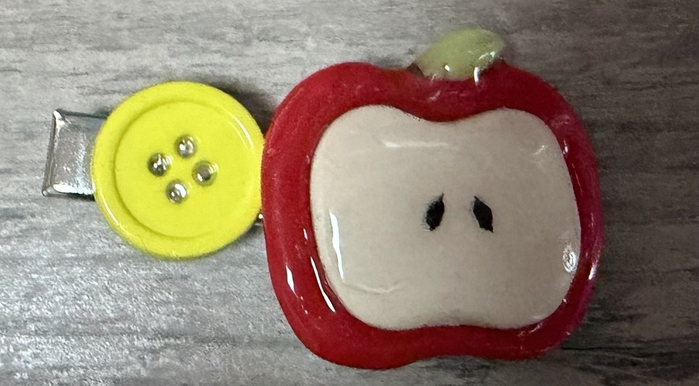 Handmade Apple Hairpin With Button Cute Gift 2”