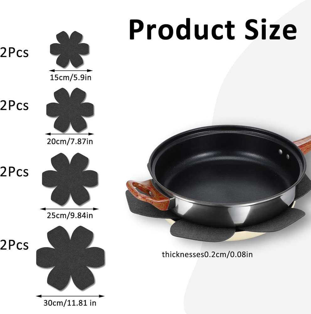 8Pcs Pot Protectors for Stacking,Black Pan Protectors for Stacking,4 Different S