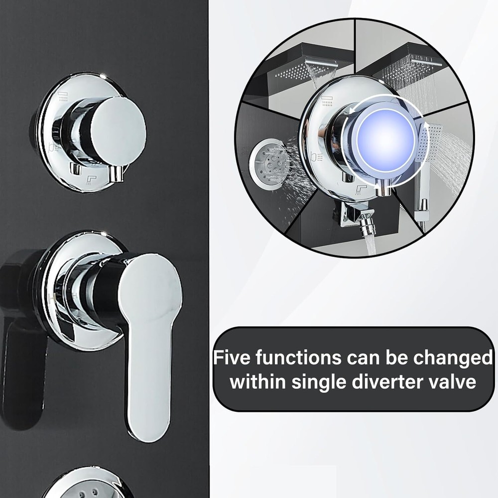 Black Shower Panel Tower System Stainless Steel Multi-function Massage Body Jets