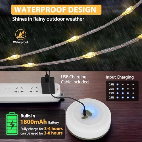 Camping String Lights, 4 in 1 Quick Storage 32.8FT 1PACK Warm & RGB