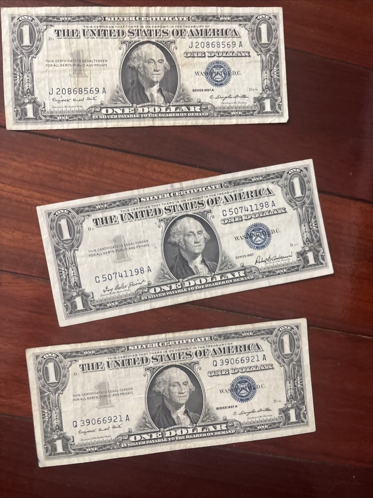 6 X Silver Certificate Dollar Bills $1 Dollar 1957