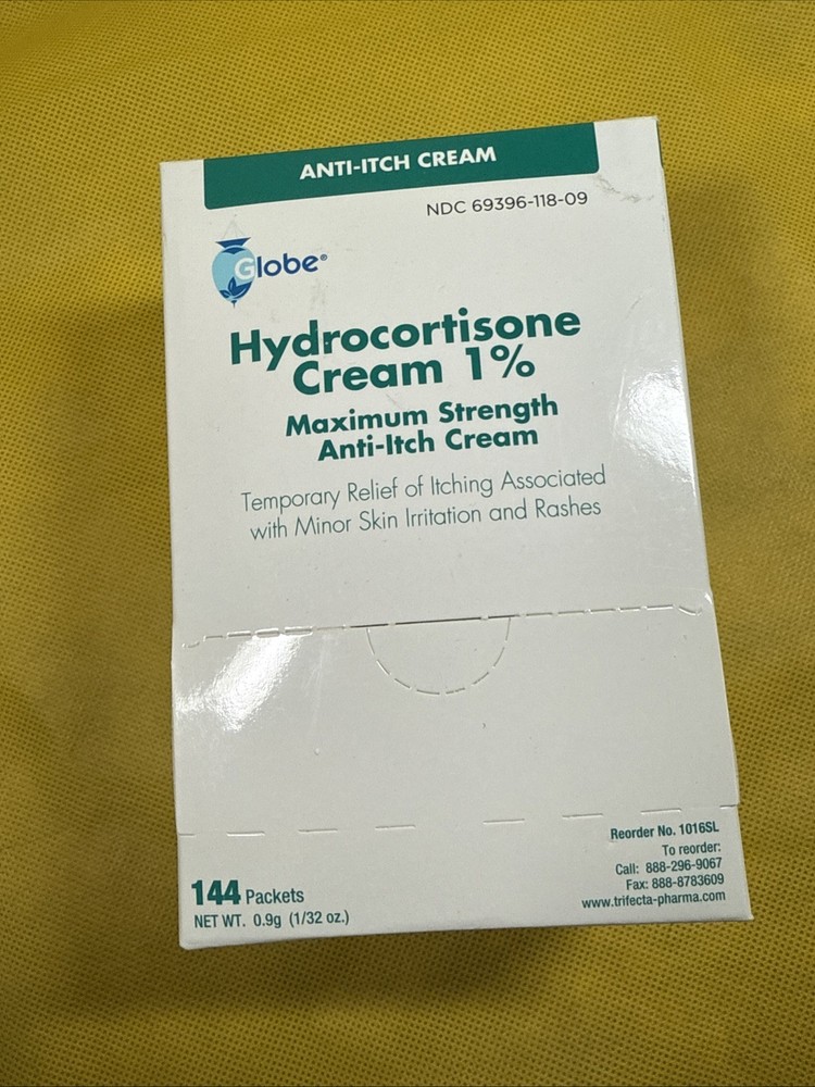 Globe (Box 144 Hydrocortisone 1% Maximum Strength Cream, 0.9g Single Packet BA3