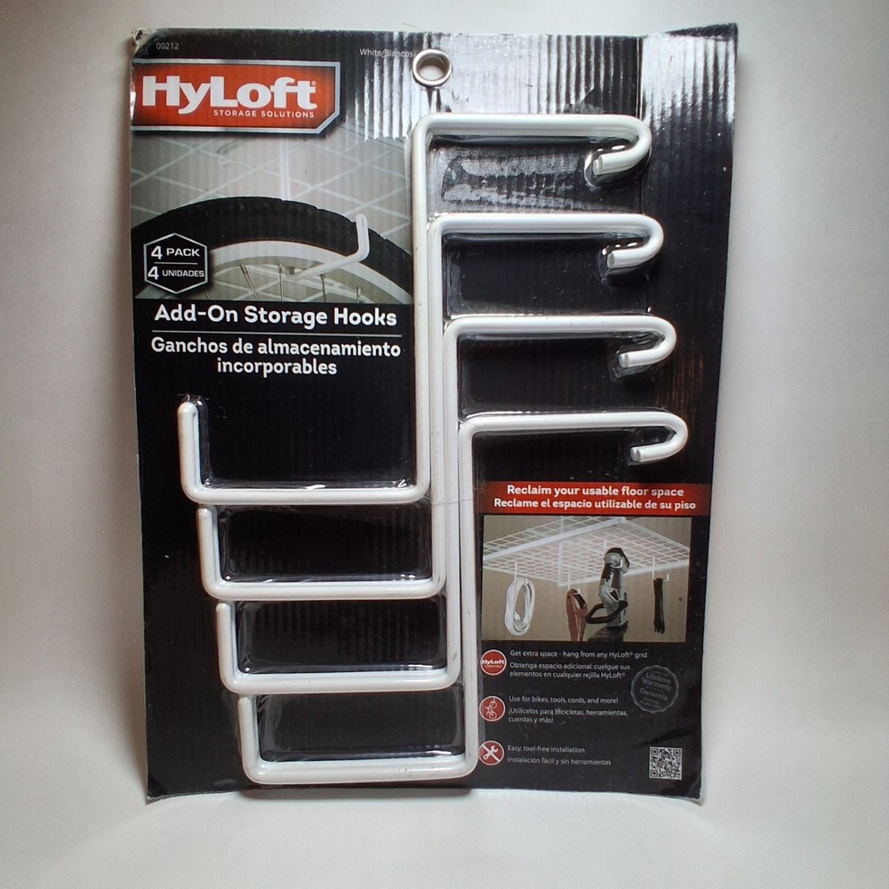 HyLoft Storage Solutions Add-On Storage Hooks (White) 4-Pack - NIB