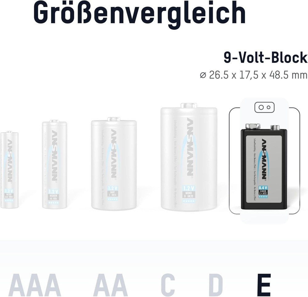 Ansmann 9V 300 mah Rechargeable Batteries