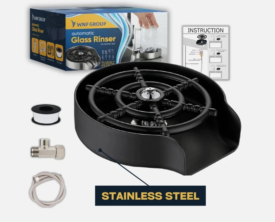 Automatic Glass Rinser for Kitchen Sink - 360° Quick Clean