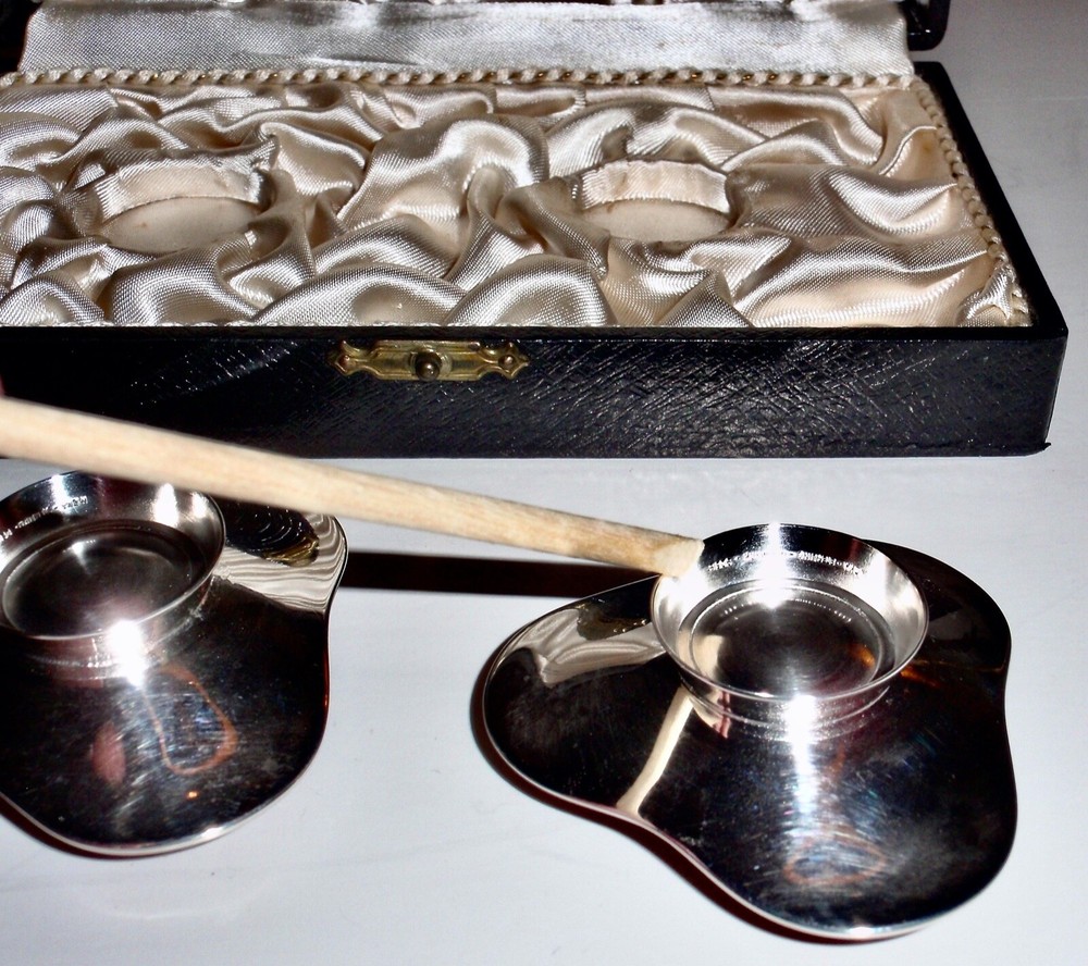 MEKA Denmark 1950's Sterling Silver Ruby Guilloche Enameled Trifold Candlesticks