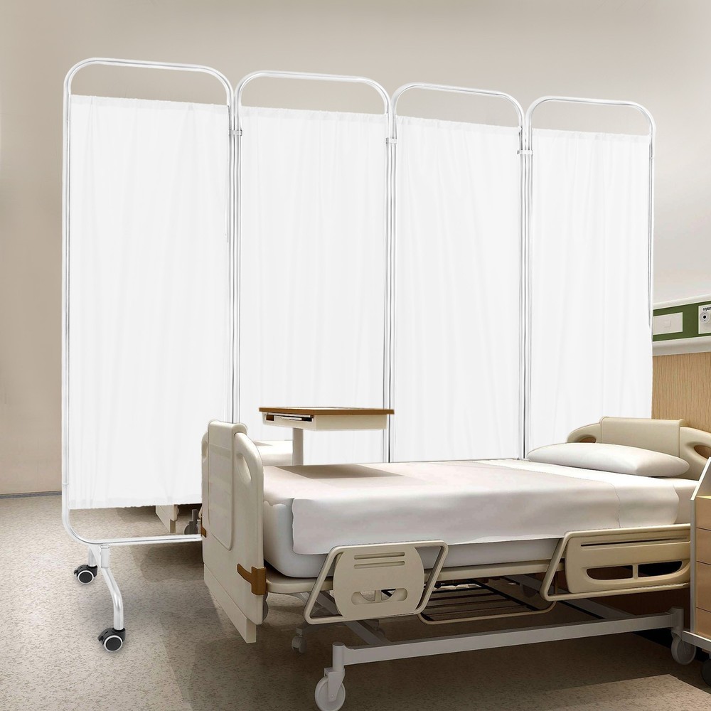 4 Panel Room Divider Rolling Folding Privacy Partition Screens Separation White