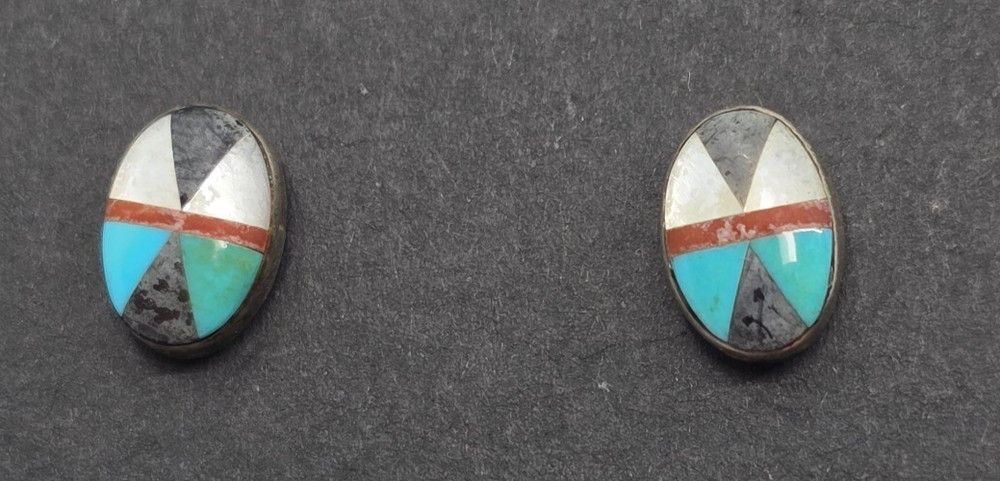 Native American Sterling Silver Assorted Stone Post Back Stud Earrings