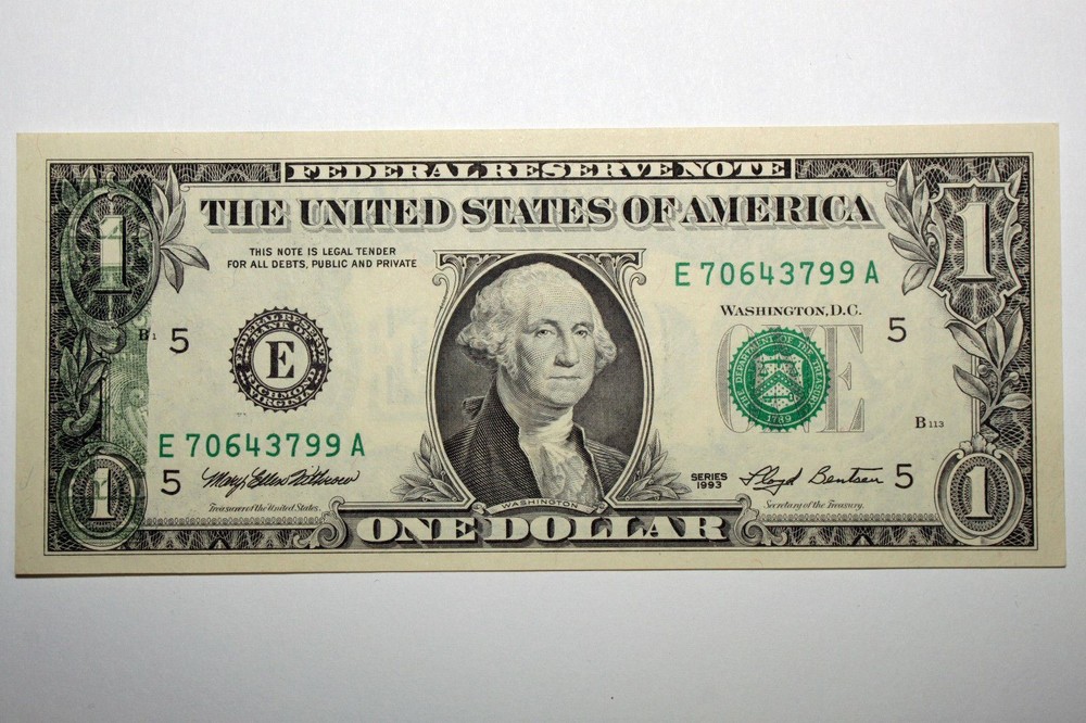 1993 Federal Reserve One Dollar Note Offset Error / Back to Front - CU (SCT098)