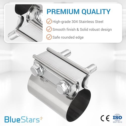 2-Pack 2" Butt Joint Exhaust Clamp, 304 Stainless 2" Butt Joint Clamp - 2pcs