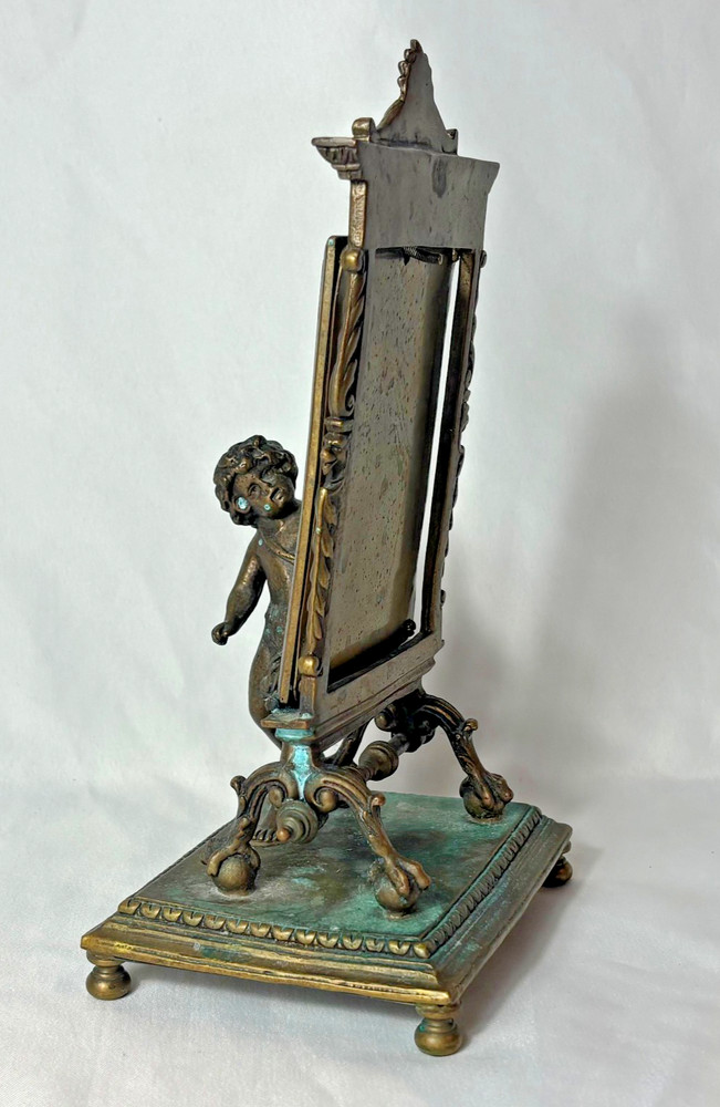 Antique Brass Mirror Table Top Cherub Angel Painter