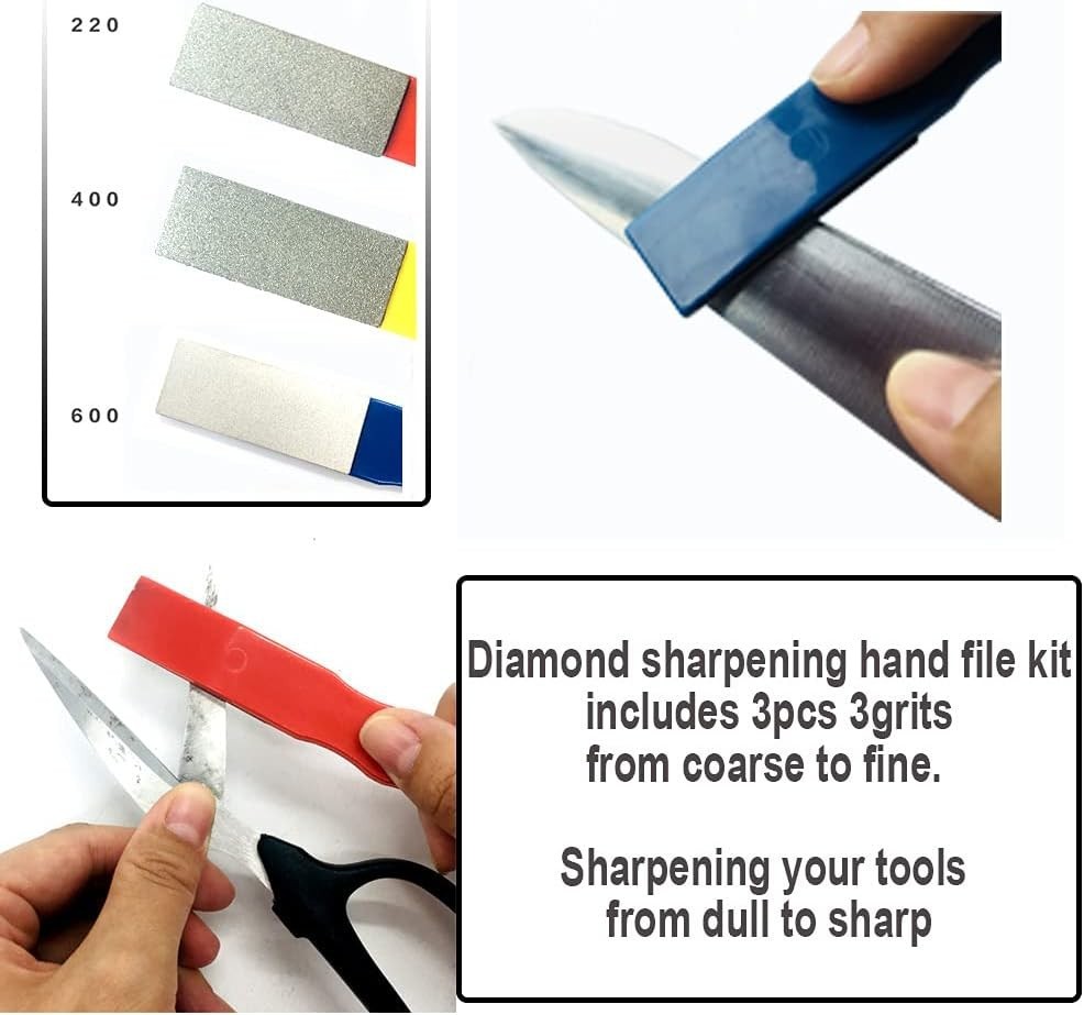 Diamond 3 Grit Hand File Sharpener Set in Red, Yellow & Blue - Precision Tools