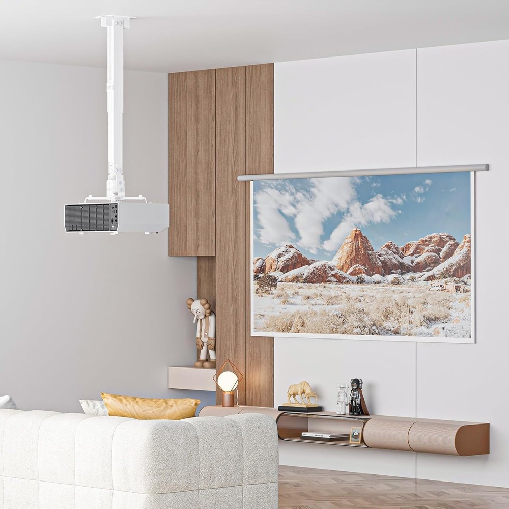 WALI Projector Mount Ceiling/Wall Universal 3-in-1 Bracket Extension Pole White