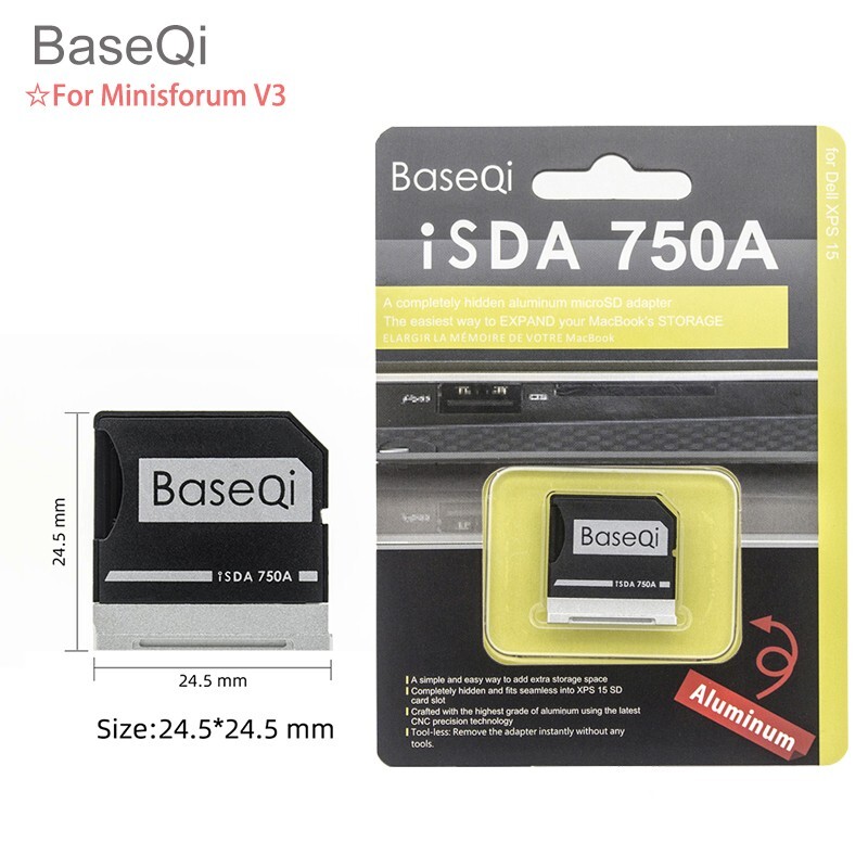 BaseQi For Minisforum V3 Aluminum Micro SD Adapter Memory Card Reader