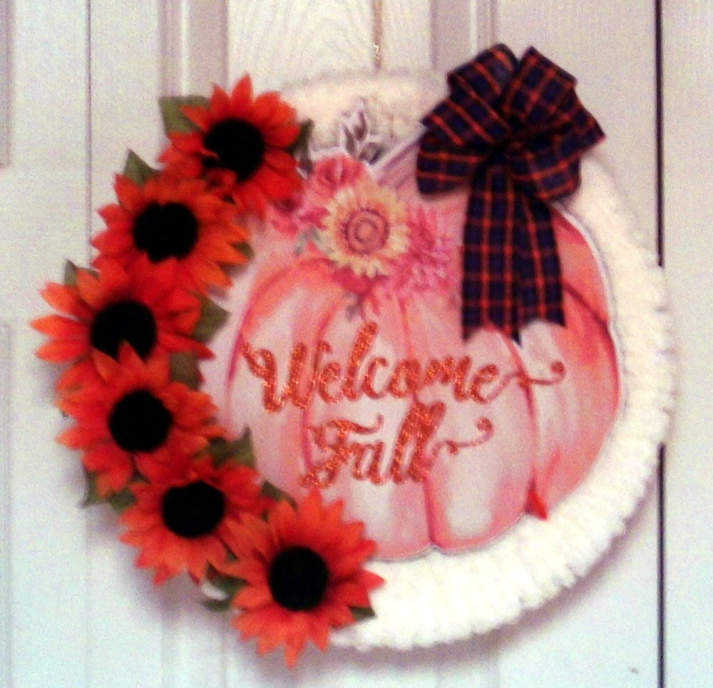 "Welcome Fall" Wreath With Fall Flowers and Bow