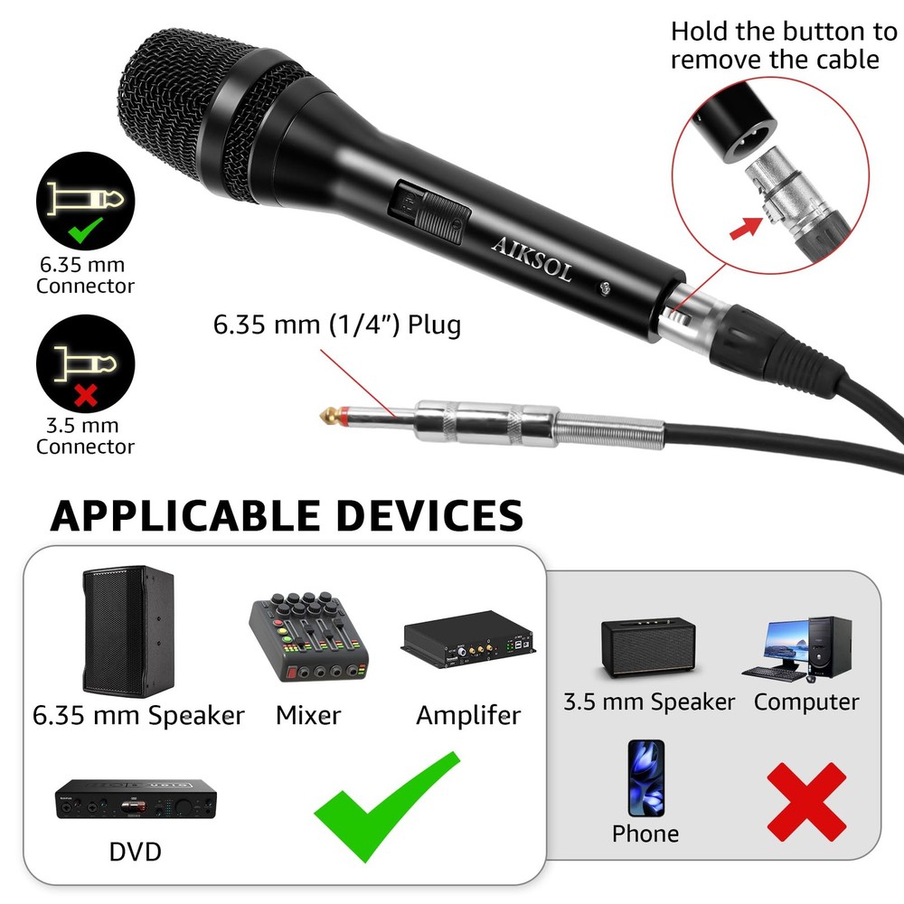 Wired Microphone for Singing,Professional Vocal Dynamic Handheld Black