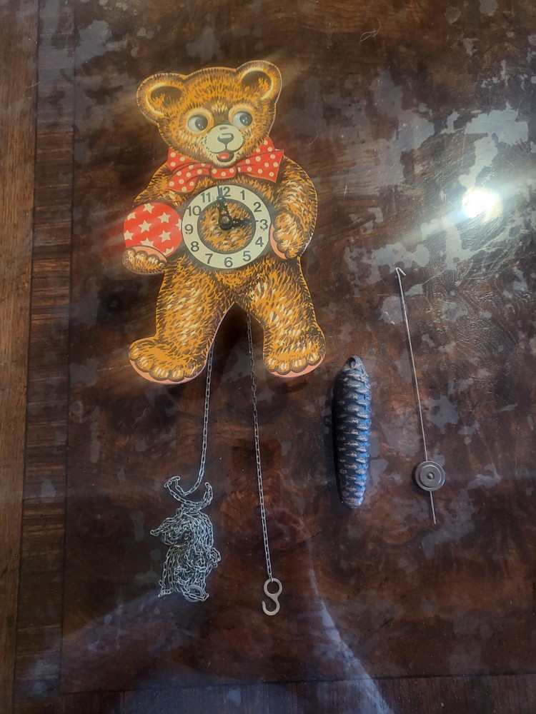 Vintage W Germany Pendulum Clock Bear With Moving Eyes - Untested