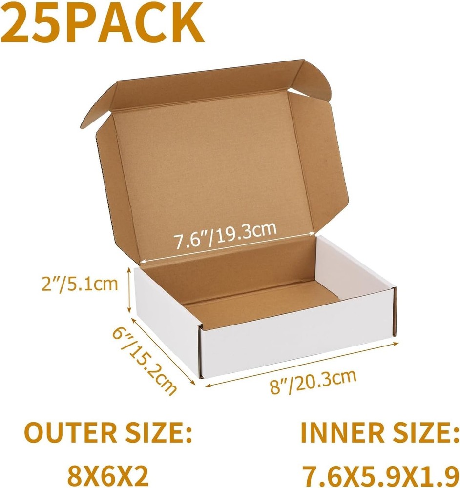 Versatile 8x6x2 Shipping Boxes - White Cardboard Gift & Mailer Packaging