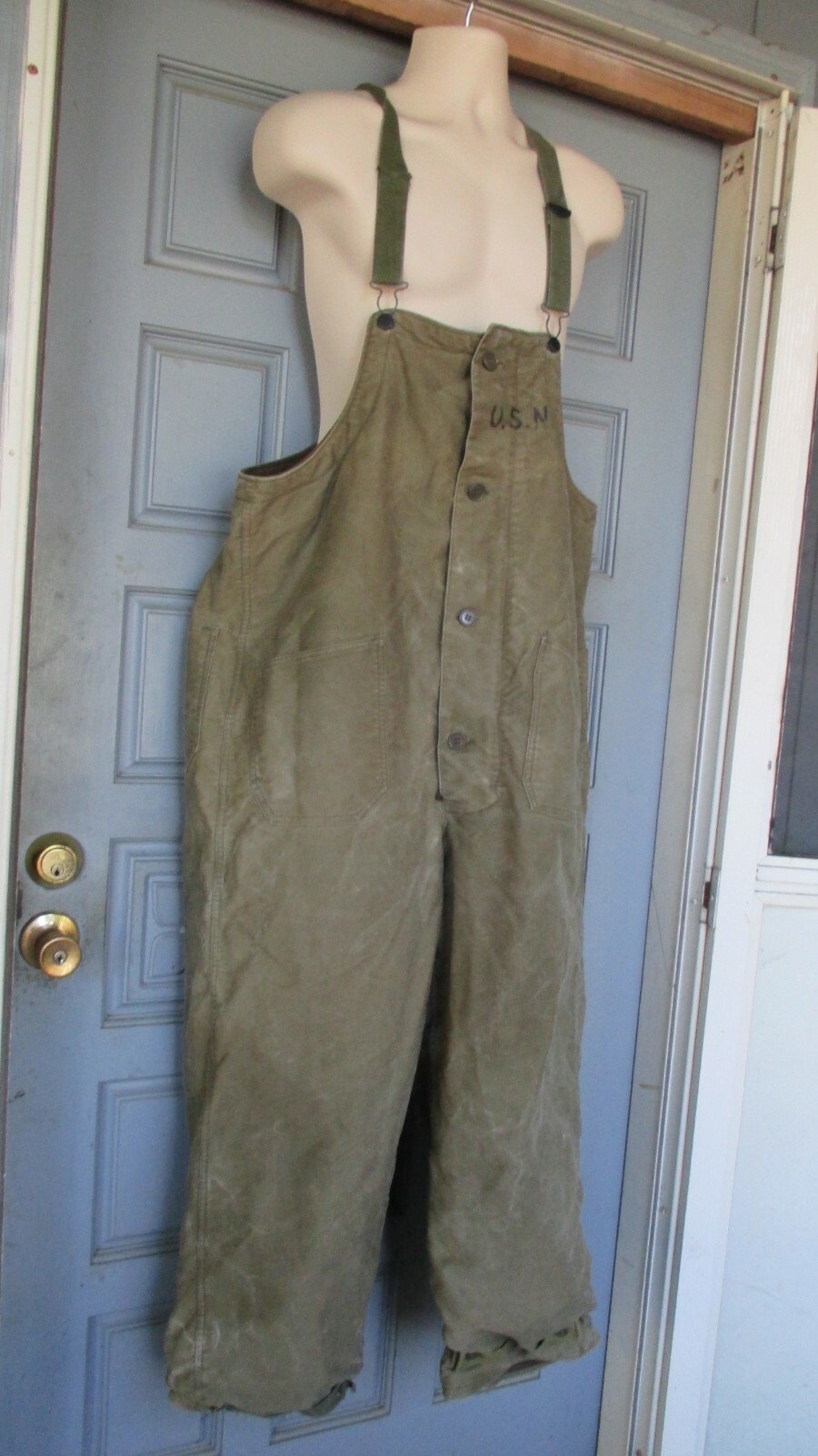 VTG US Navy Men's Wool Lined Deck Bib Overalls Green Size Large-51853