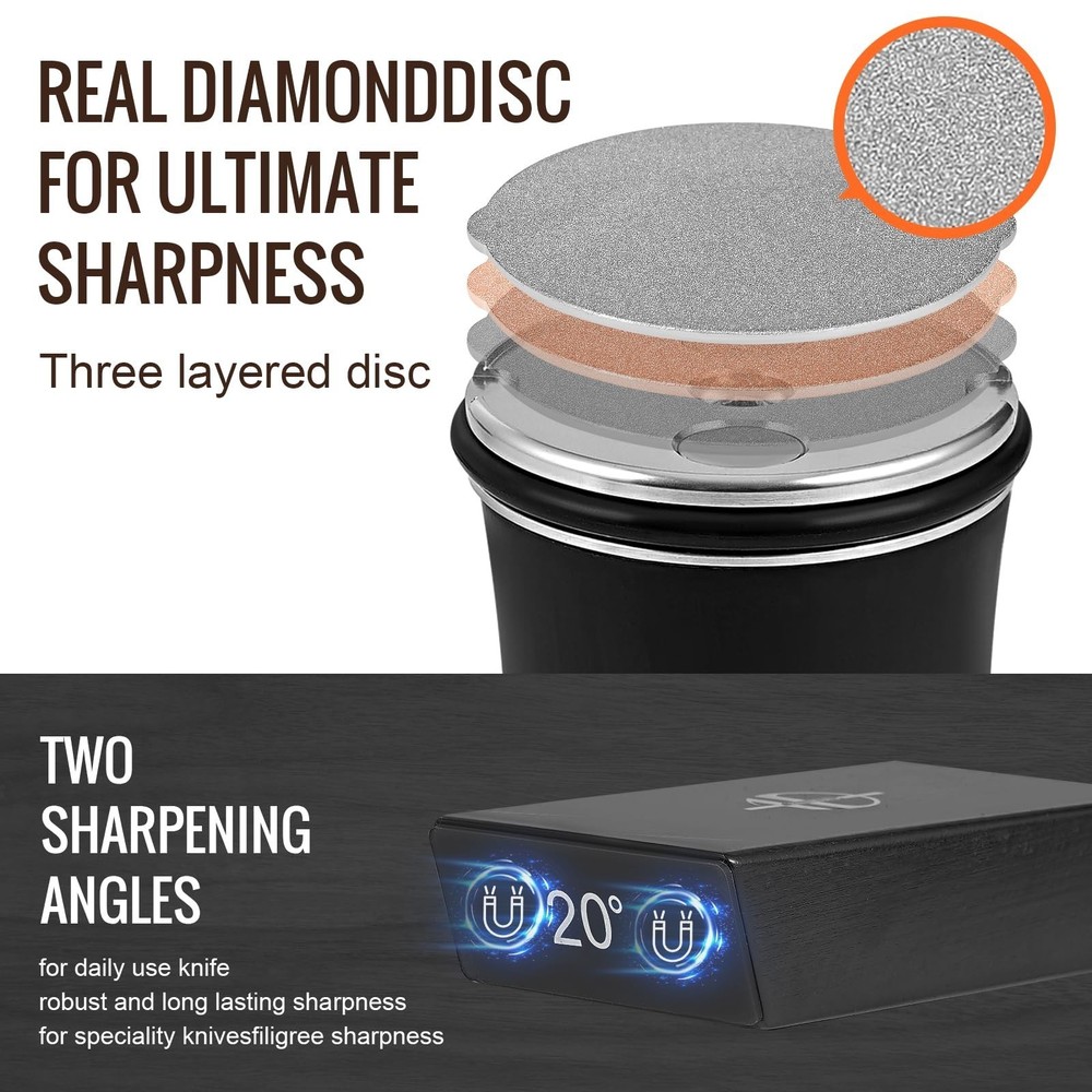 Roller Sharpener Kit with diamond and ceramic sharpening blades, magnetic angle