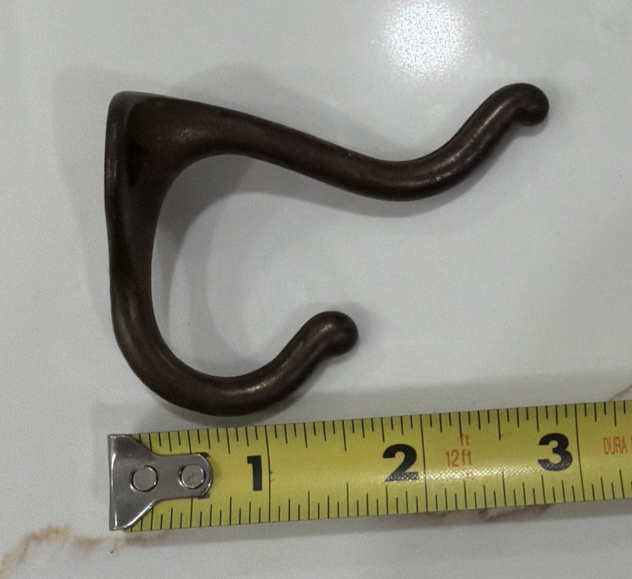 Single Cast Iron Double Hooks Round Tips Coat Hat Salvage Hardware 3”