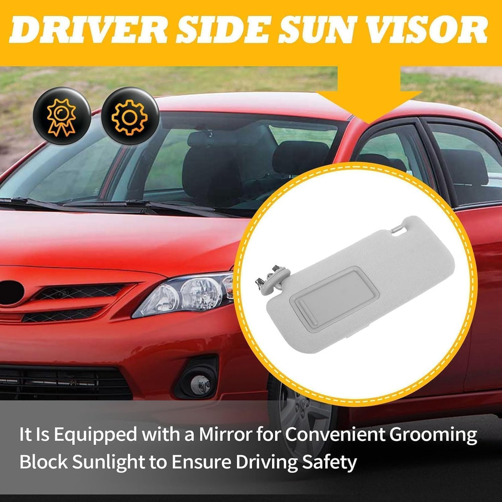 Gray Sun Visor Left Driver with Corolla 2009 - 2013 W/Mirror Front Left Side Sun