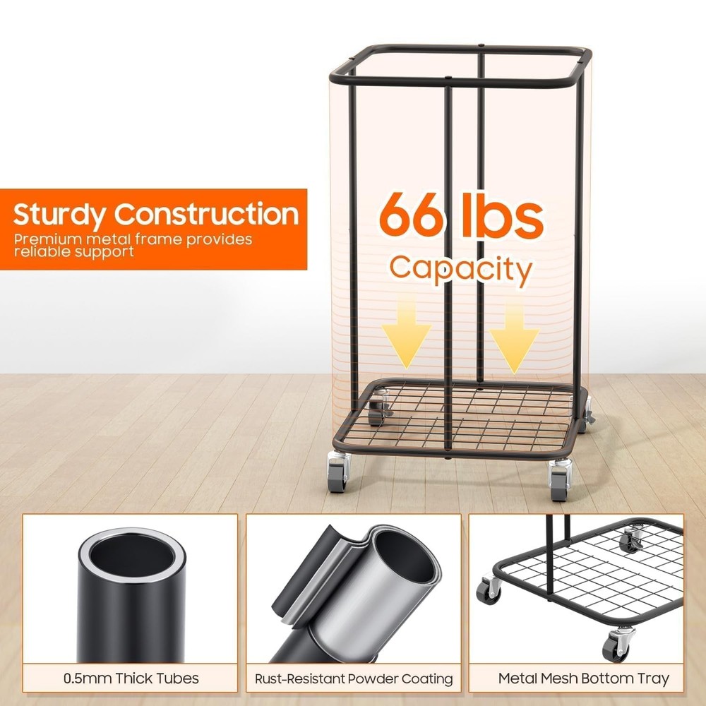 150L Laundry Hamper with Wheels, Rolling Laundry Basket with Metal Frame and ...