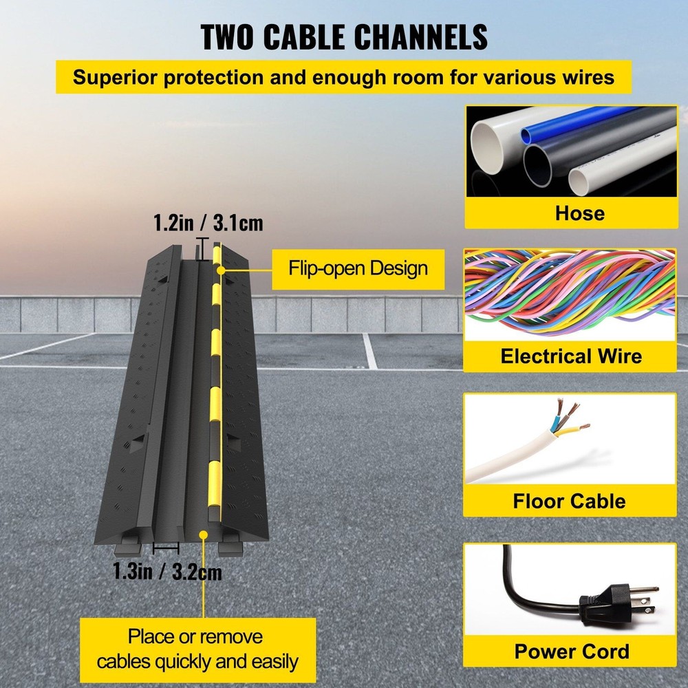 5 Pack 2 Channel Cable Protector Ramps 11000LBS Capacity Rubber Speed Bump