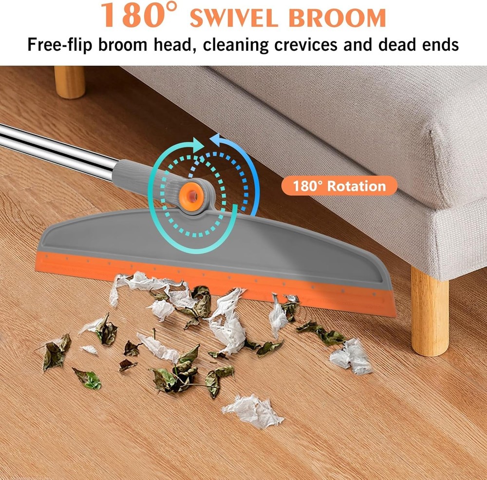 Multifunction Magic Broom, 54 Inch Adjustable Long Handle Gray Orange