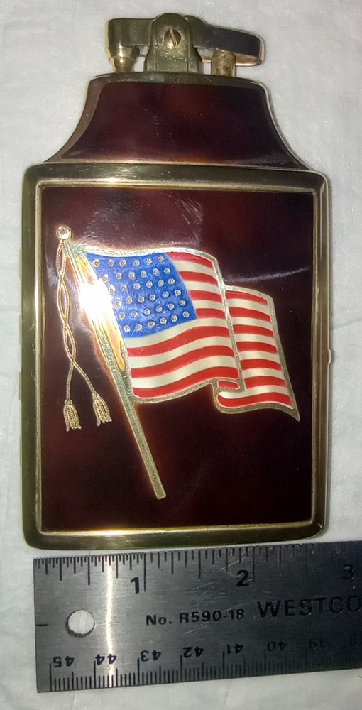 Vintage Rare Ronson Dureum Mastercase Lighter/Cigarette Case - US Flag - Working