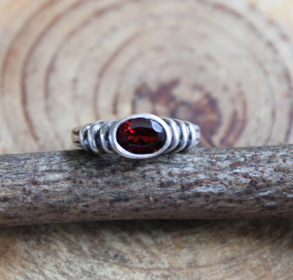 Garnet & Sterling Silver Ring size 6