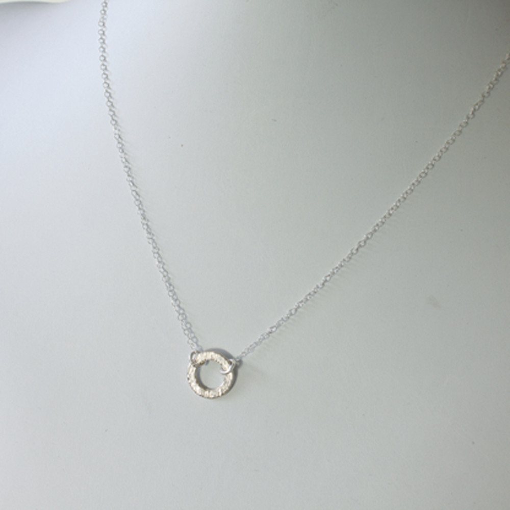 Sterling Silver Textured Circle Connector Necklace