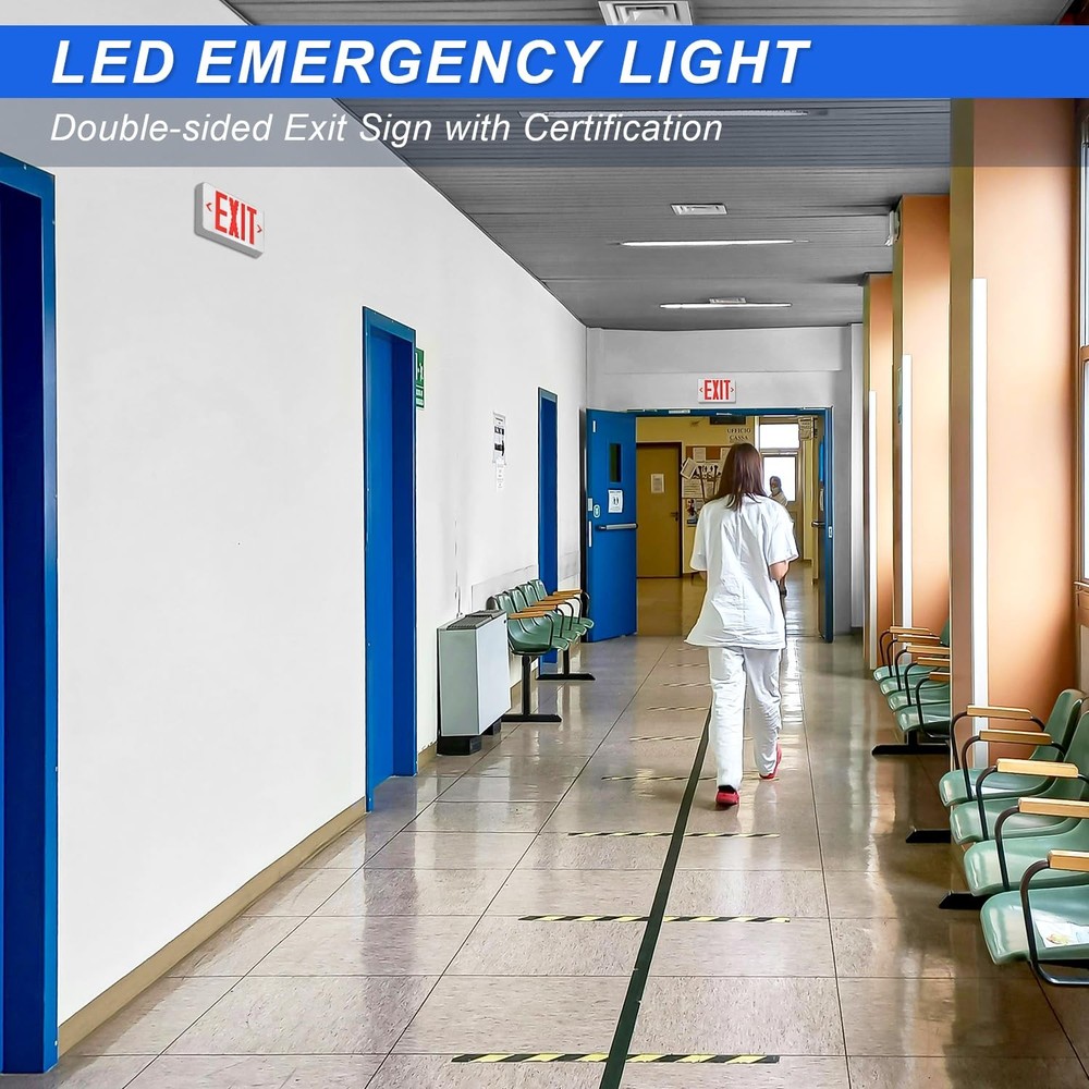 Red/Green LED Exit Sign, Commercial Emergency Exit Light with Battery Backup,...