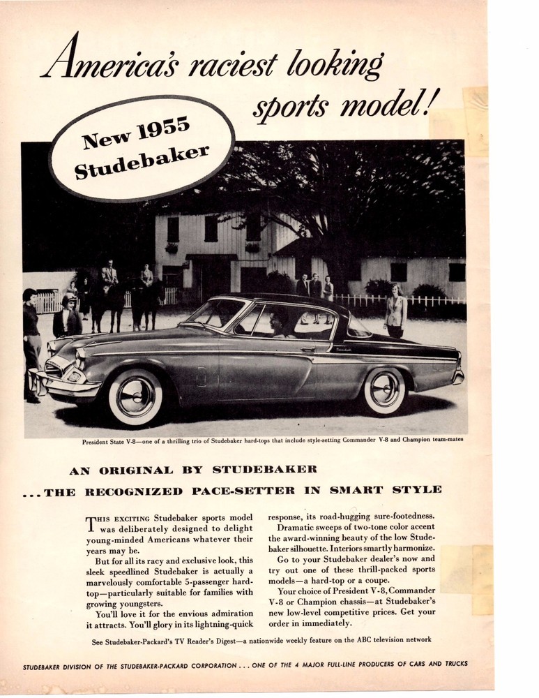 1955 STUDEBAKER PRESIDENT V-8 ~ ORIGINAL PRINT AD