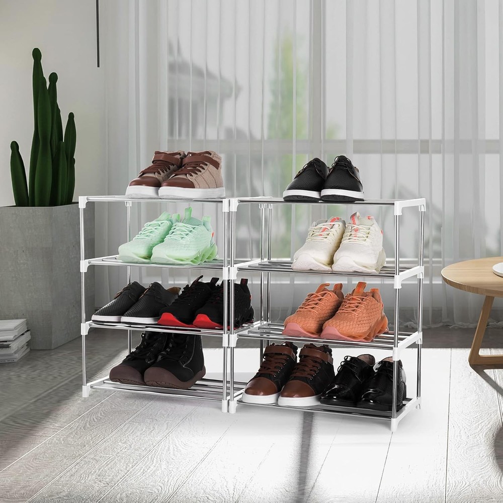 4-Tier Stackable Small Shoe Rack, Lightweight Shelf 4-Tier, White
