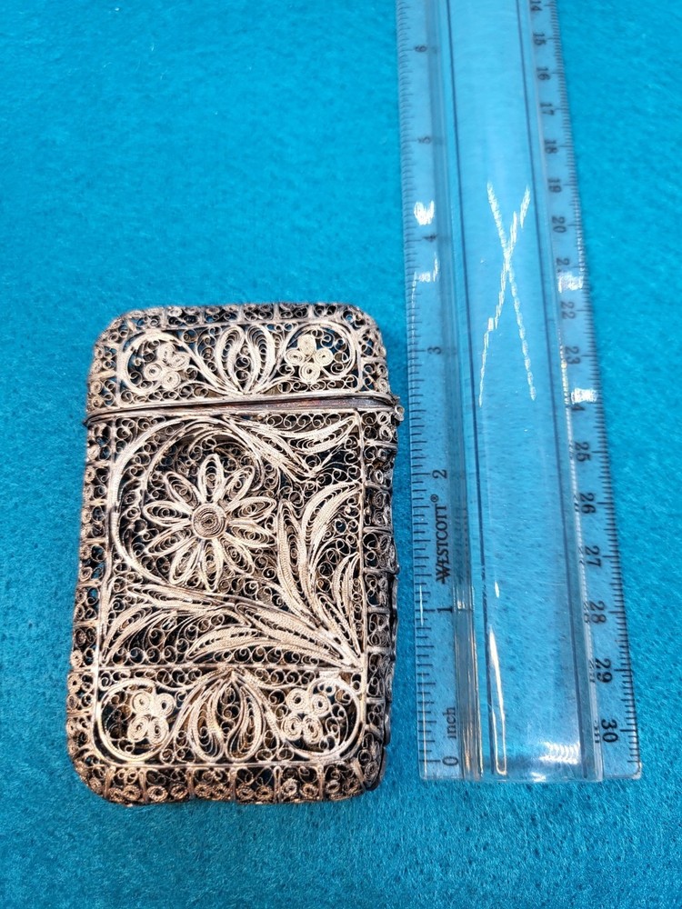 Antique Silver? Filigree Card Case Cigarette Case? Old Scroll Work Two Designs